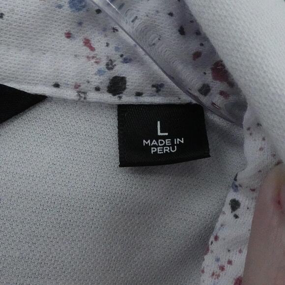 Travis Mathew Shirt Men Large White Polo Splatter Pocket Golf Performance Preppy - Picture 4 of 16